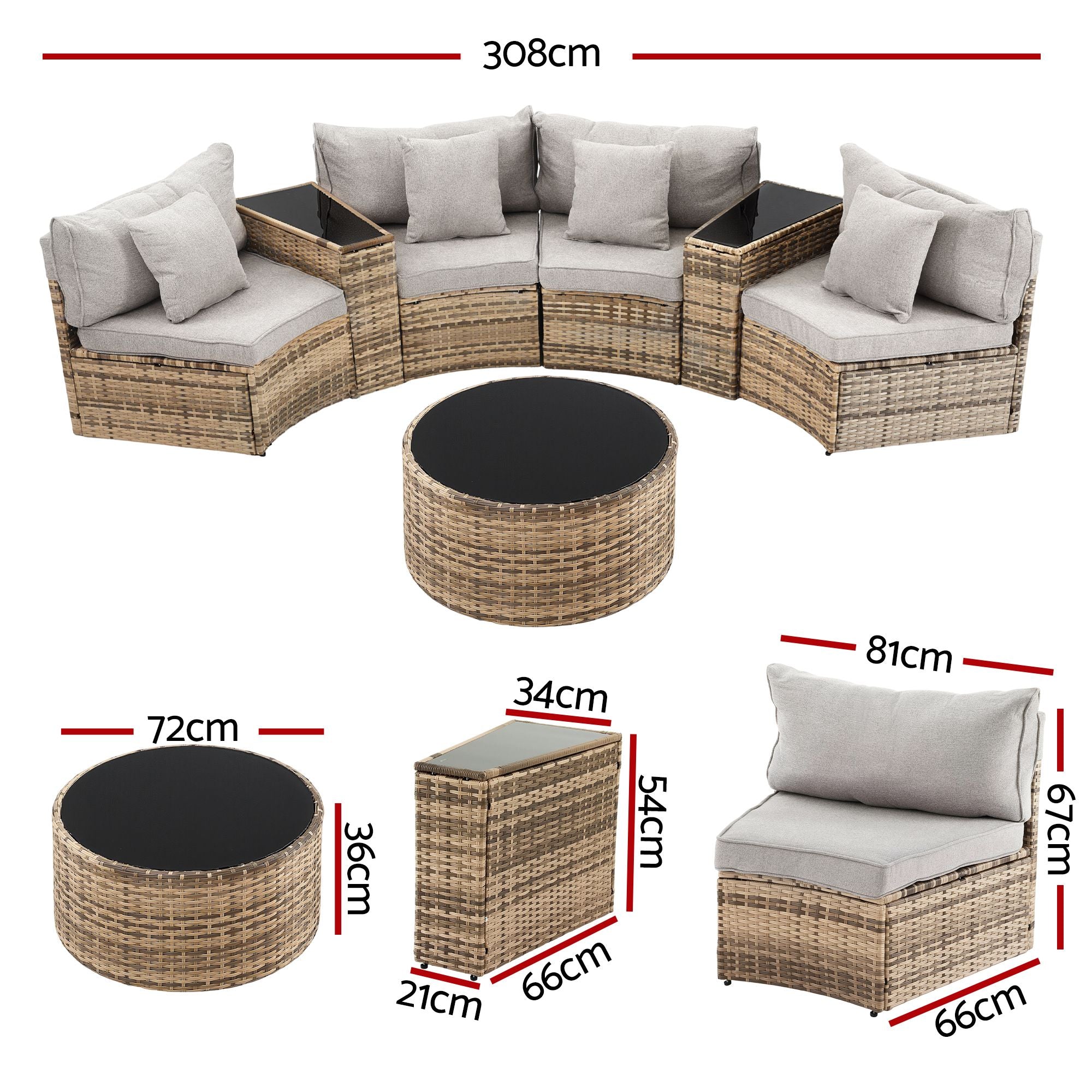 4 Seater Outdoor Sofa Set 7PCS Table Chair Brown Rattan Patio Furniture
