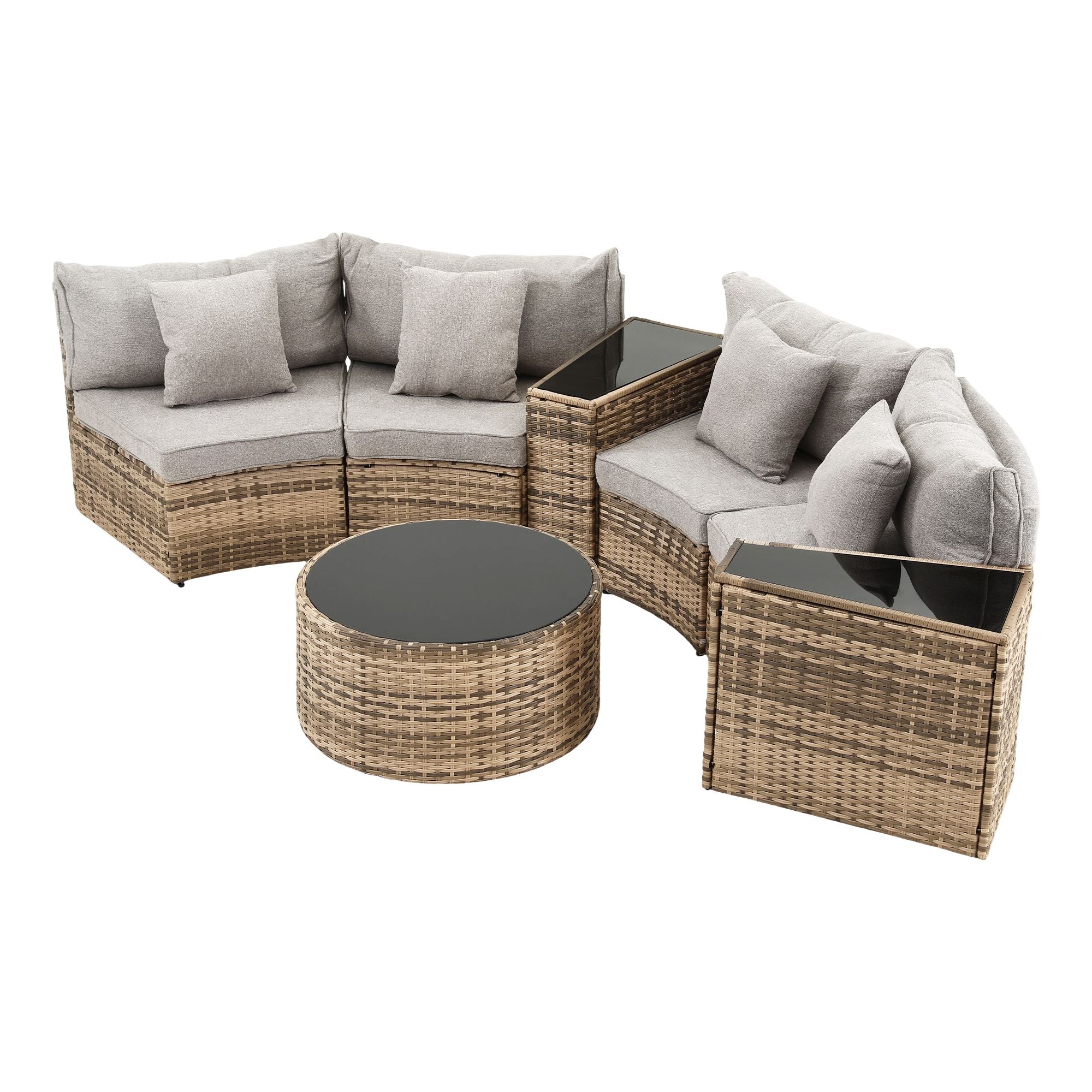 4 Seater Outdoor Sofa Set 7PCS Table Chair Brown Rattan Patio Furniture