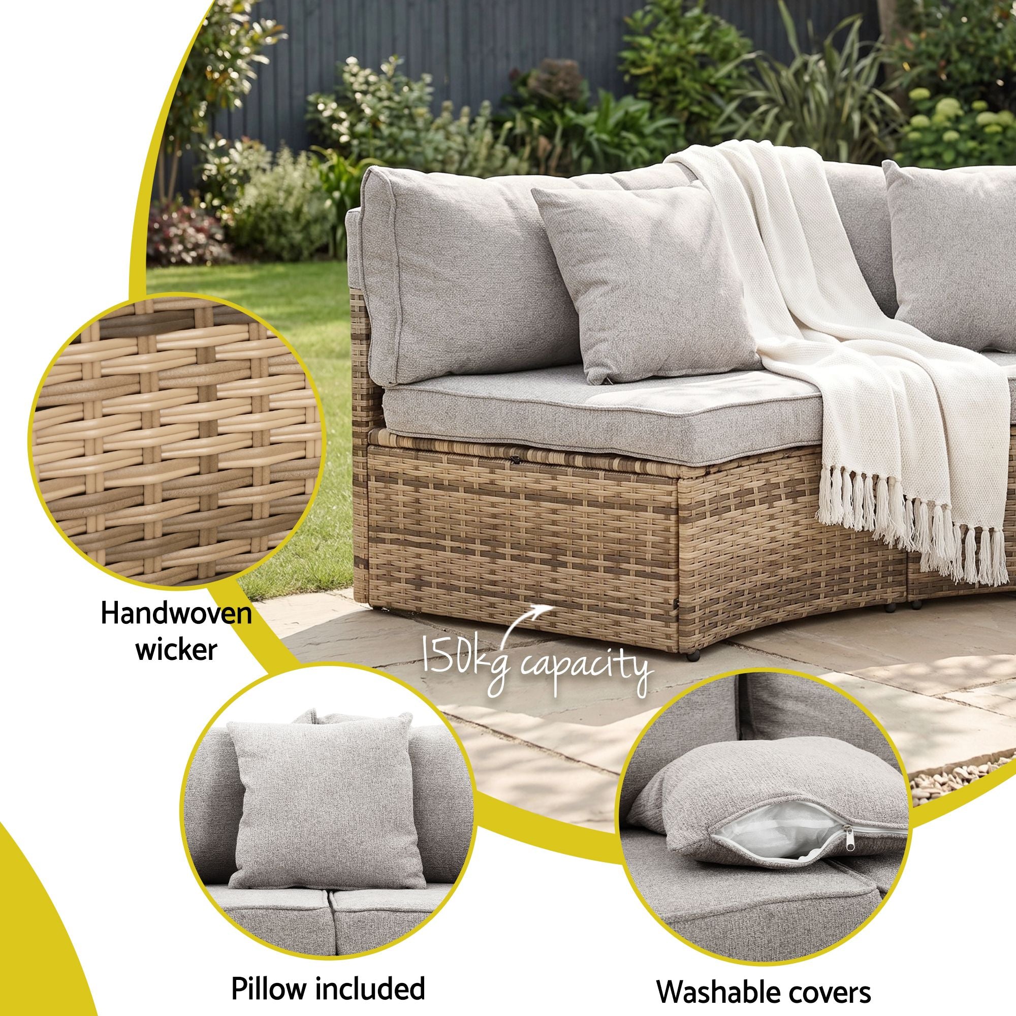 4 Seater Outdoor Sofa Set 7PCS Table Chair Brown Rattan Patio Furniture