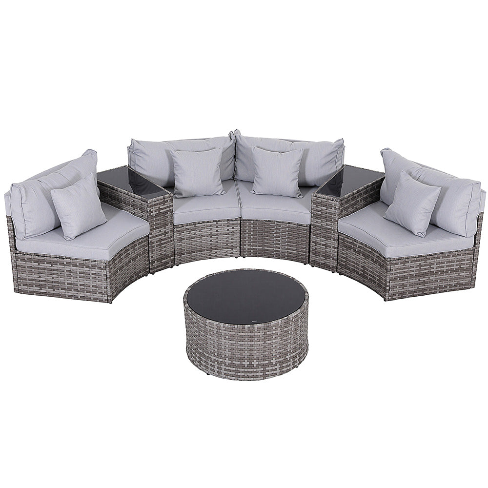 4 Seater Outdoor Sofa Set 7PCS Table Chair Set Garden Rattan Patio Furniture with cushioned seats and round glass table