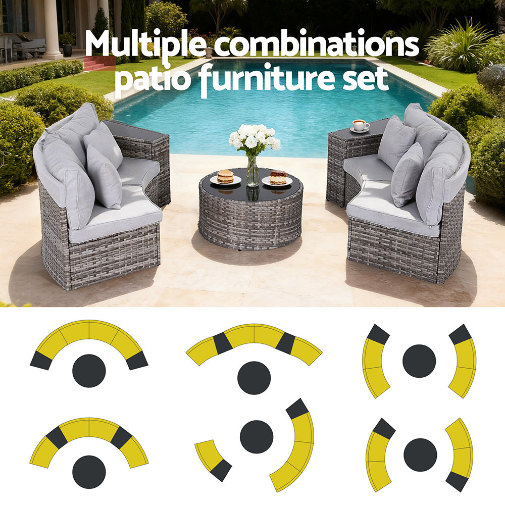 4 Seater Outdoor Sofa Set 7PCS Table Chair Set Garden Rattan Patio Furniture