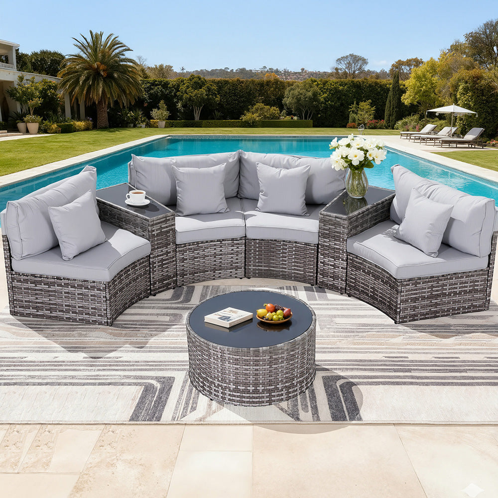 4 Seater Outdoor Sofa Set 7PCS Table Chair Set Garden Rattan Patio Furniture