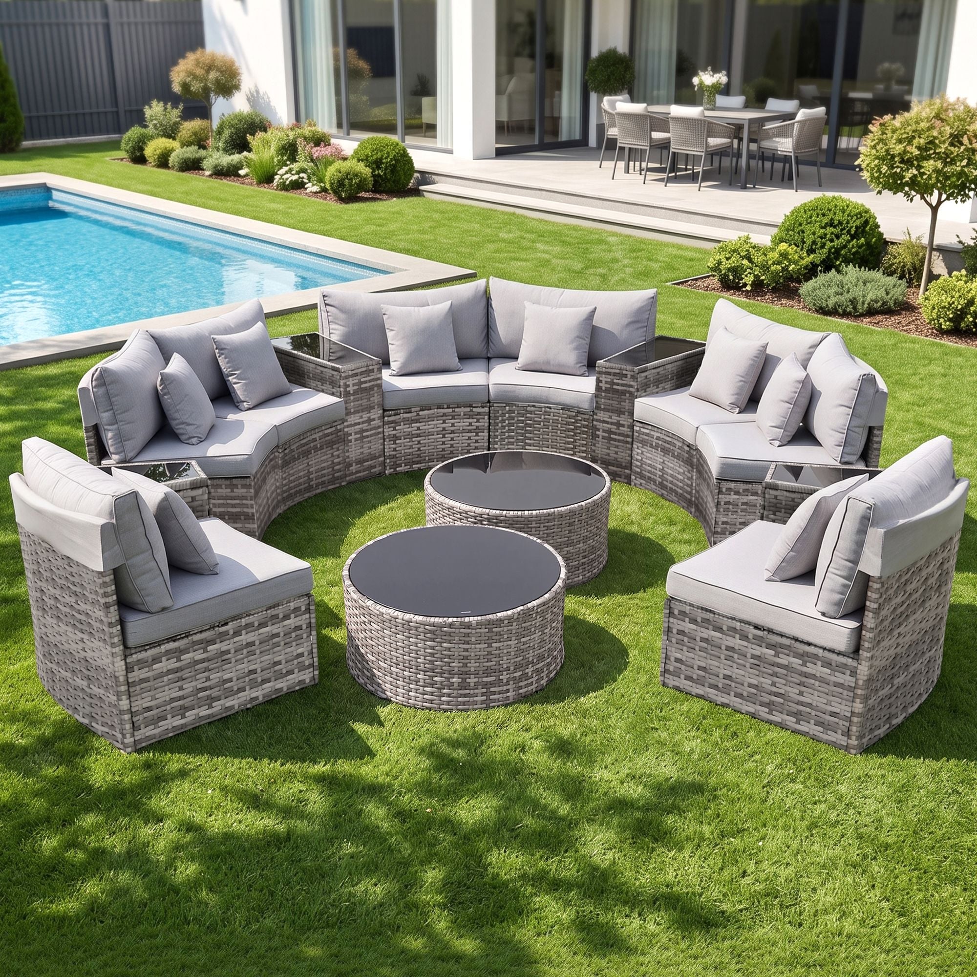 8 Seater Outdoor Sofa Set 14PCS Table Chair Set Rattan Patio Furniture
