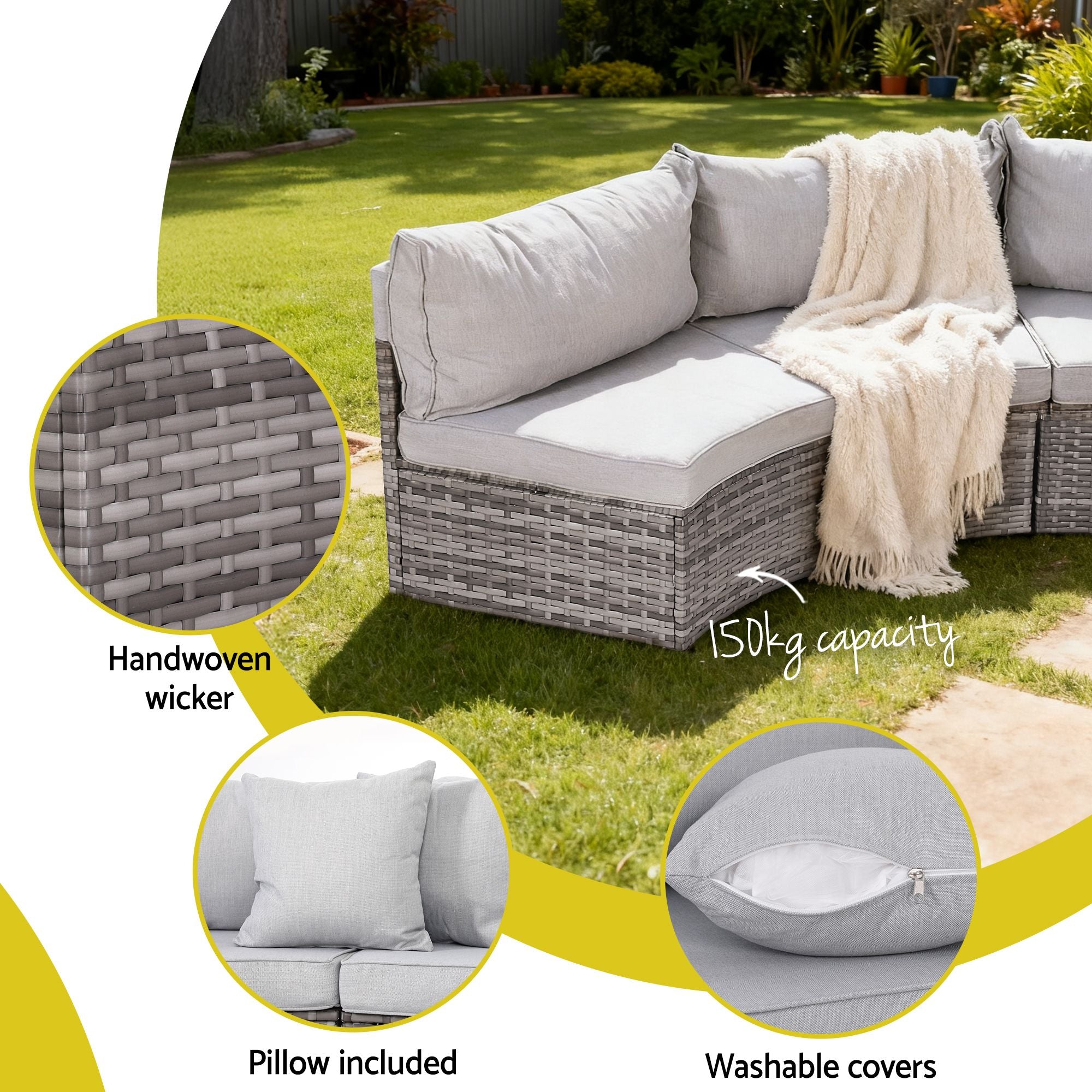 8 Seater Outdoor Sofa Set 14PCS Table Chair Set Rattan Patio Furniture