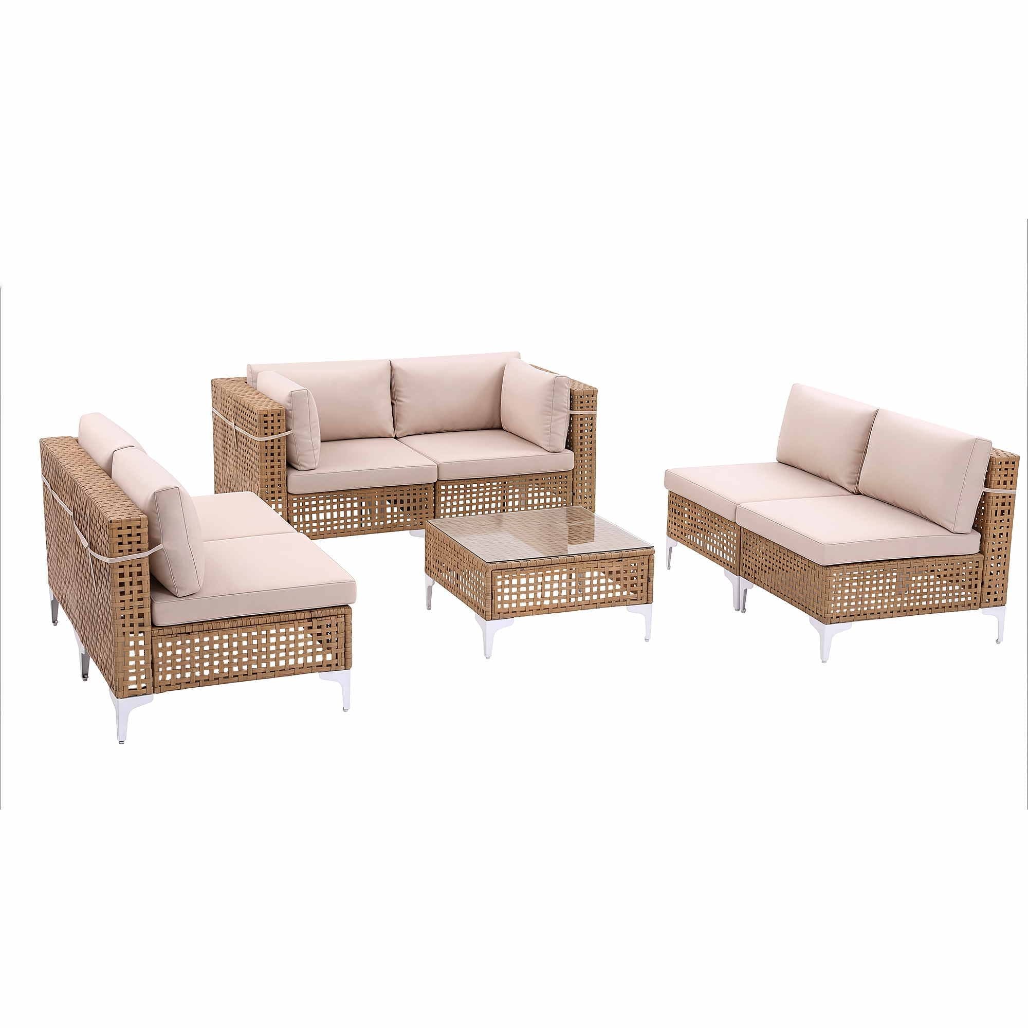 6 Seater Outdoor Sofa Set 7PCS Table Chair Set Garden Rattan Patio Furniture