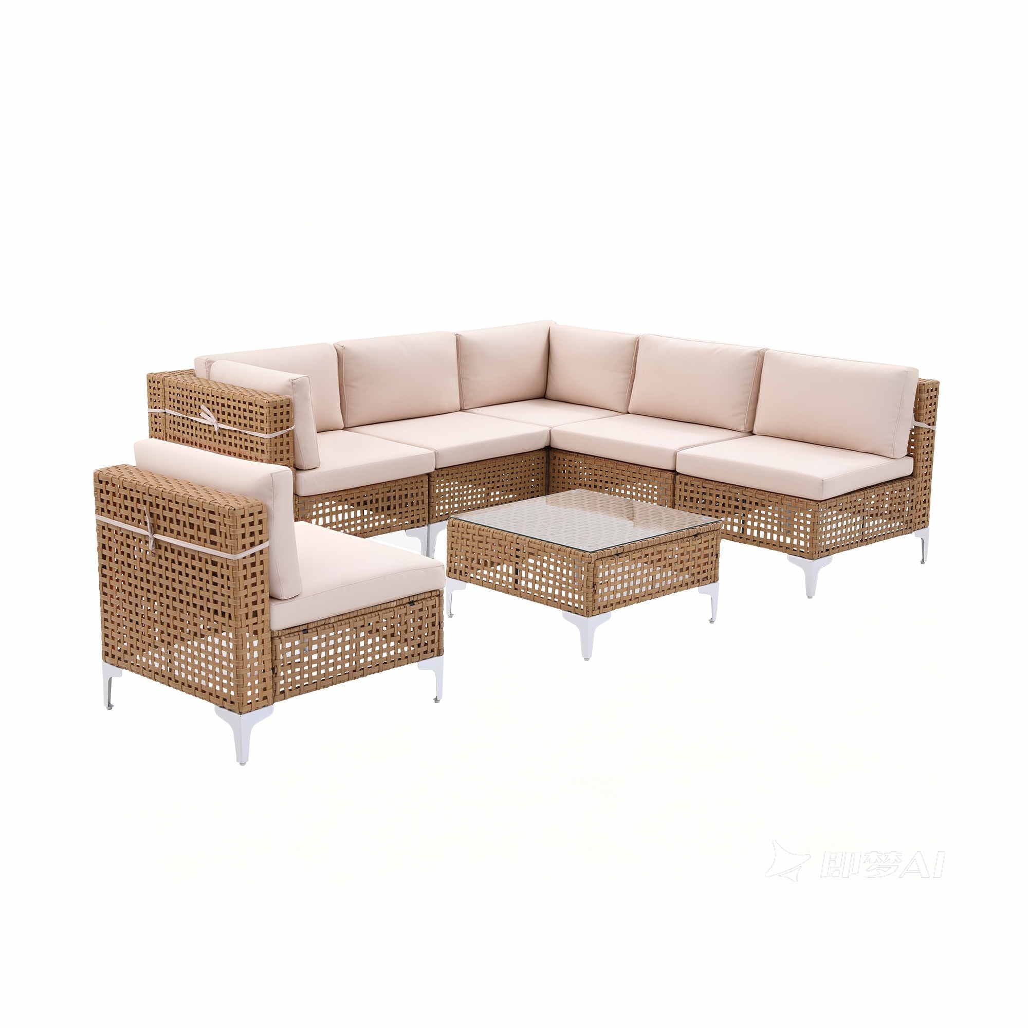6 Seater Outdoor Sofa Set 7PCS Table Chair Set Garden Rattan Patio Furniture