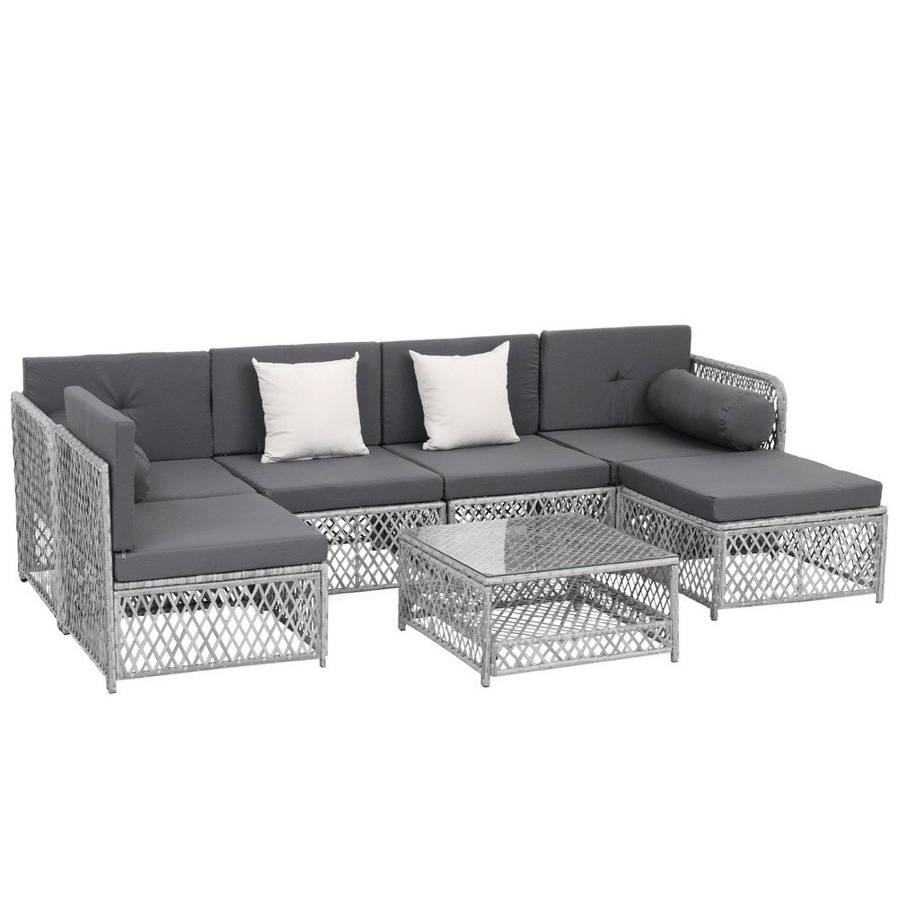 6 Seater Outdoor Sofa Set 7PCS Table Chair Set Garden Rattan Patio Furniture