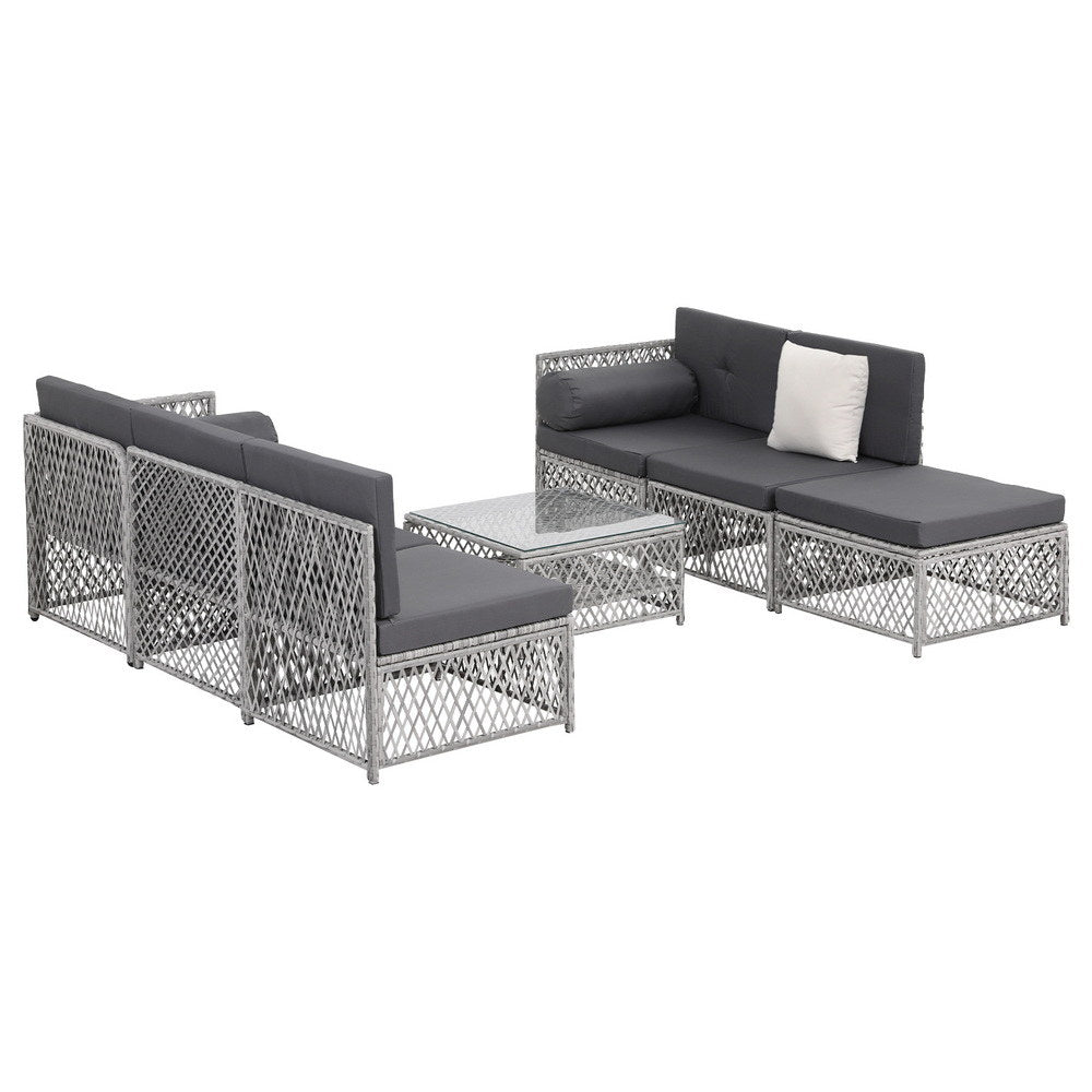 6 Seater Outdoor Sofa Set 7PCS Table Chair Set Garden Rattan Patio Furniture