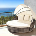 Outdoor Day Bed Sun Lounge Setting Wicker Lounger Furniture Patio Beige Set of 3