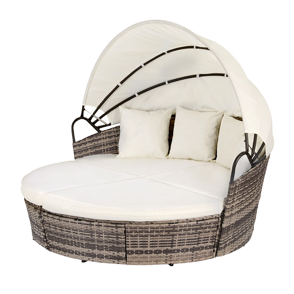 Outdoor Day Bed Sun Lounge Setting Wicker Lounger Furniture Patio Beige Set of 3