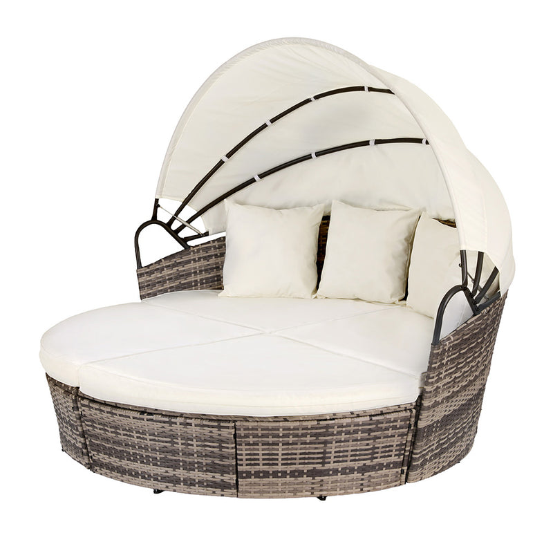 Outdoor Day Bed Sun Lounge Setting Wicker Lounger Furniture Patio Beige Set of 3-2