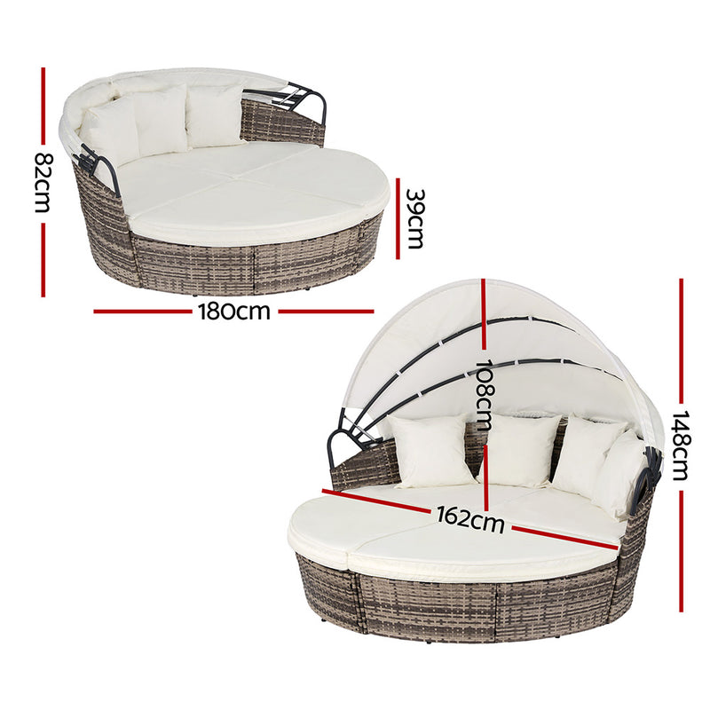 Outdoor Day Bed Sun Lounge Setting Wicker Lounger Furniture Patio Beige Set of 3-3
