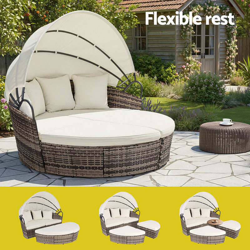 Outdoor Day Bed Sun Lounge Setting Wicker Lounger Furniture Patio Beige Set of 3-6