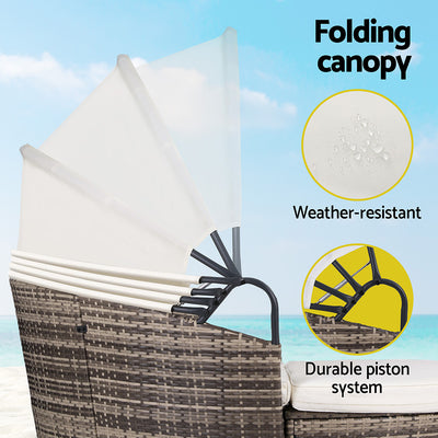 Outdoor Day Bed Sun Lounge Setting Wicker Lounger Furniture Patio Beige Set of 3