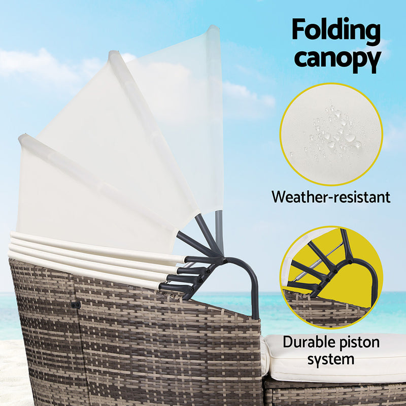 Outdoor Day Bed Sun Lounge Setting Wicker Lounger Furniture Patio Beige Set of 3-8