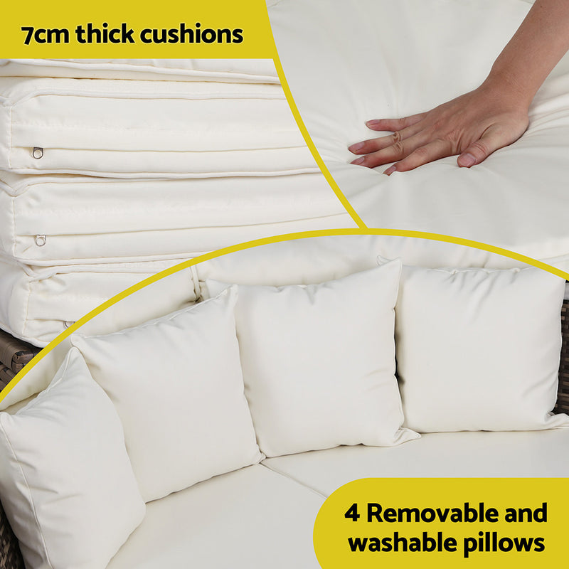 Outdoor Day Bed Sun Lounge Setting Wicker Lounger Furniture Patio Beige Set of 3-9