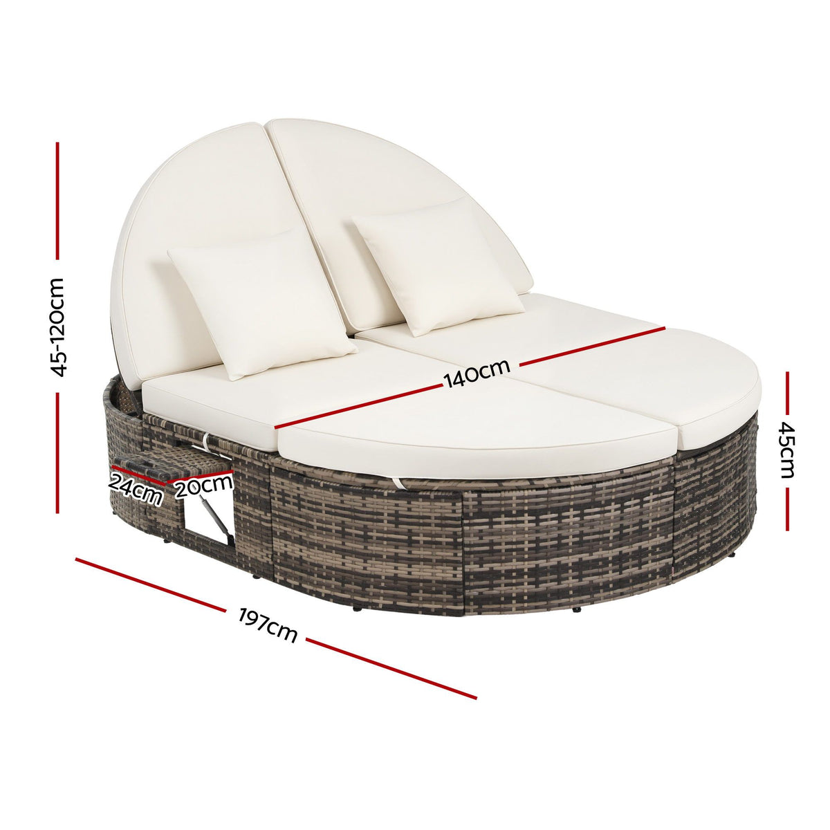 Outdoor Day Bed Sun Lounge with Retractable Side Tray Patio Furniture