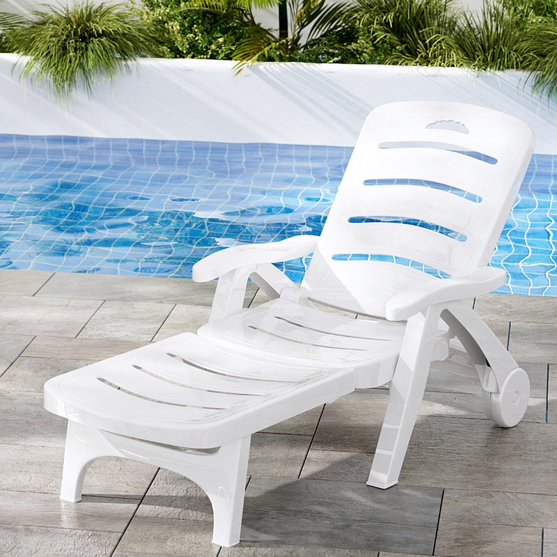 Sun Lounger Folding Chaise Lounge Chair Wheels Patio Outdoor Furniture-1