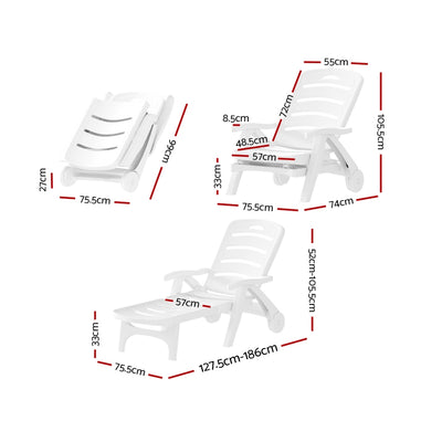 Sun Lounger Folding Chaise Lounge Chair Wheels Patio Outdoor Furniture