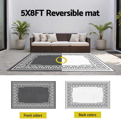 Outdoor Rugs 152x244cm Large Carpet Reversible Area Mat PP Dual-Sided Patio Rug Greek Key