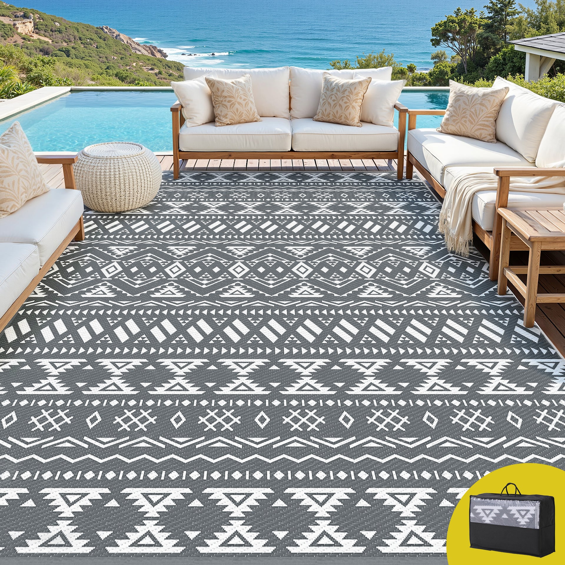 Outdoor Rugs 274x366cm Large Carpet Reversible Area Mat PP Dual-Sided Patio Rug Bohemian