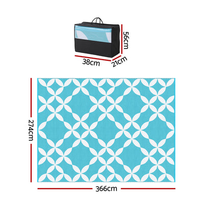 Outdoor Rugs 274x366cm Large Carpet Reversible Area Mat PP Dual-Sided Patio Rug Light Blue