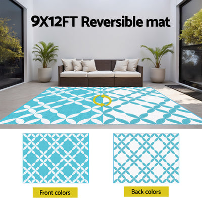 Outdoor Rugs 274x366cm Large Carpet Reversible Area Mat PP Dual-Sided Patio Rug Light Blue