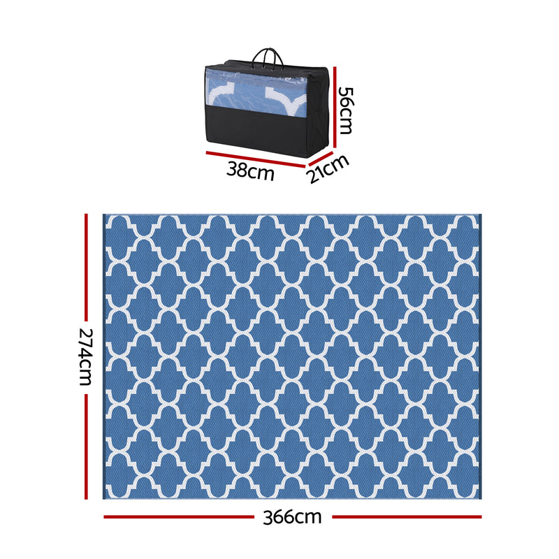 Outdoor Rugs 274x366cm Large Carpet Reversible Area Mat PP Dual-Sided Patio Rug Blue-2