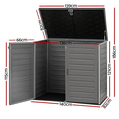 Outdoor Storage Box 1170L Container Lockable Cabinet Tool Organizer Shed Grey