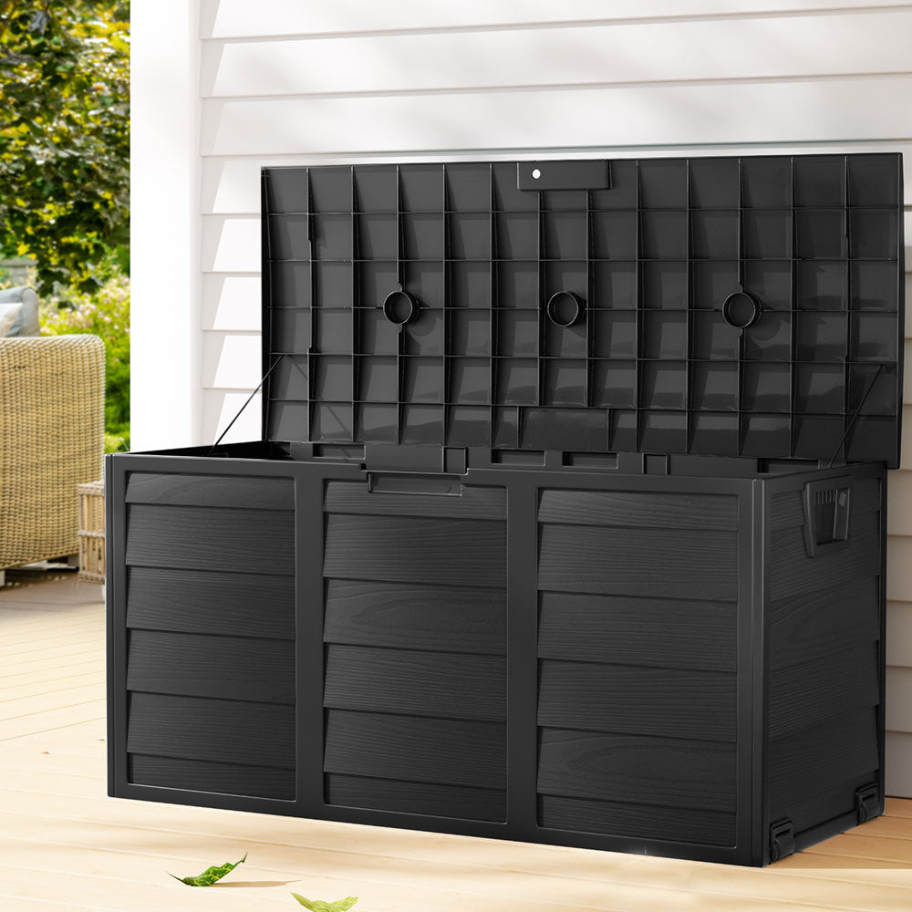 Outdoor Storage Box 290L Lockable Organiser Garden Deck Shed All Black-1