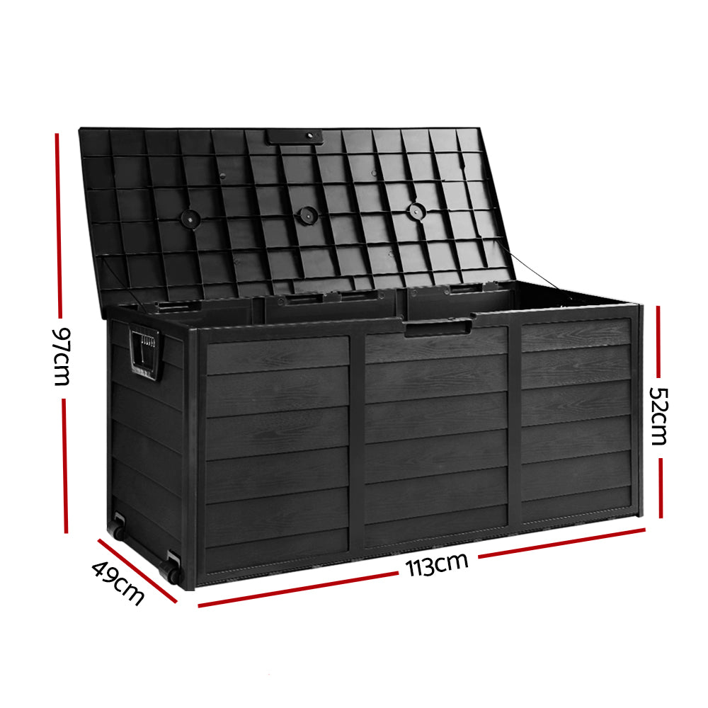 Outdoor Storage Box 290L Lockable Organiser Garden Deck Shed All Black-2
