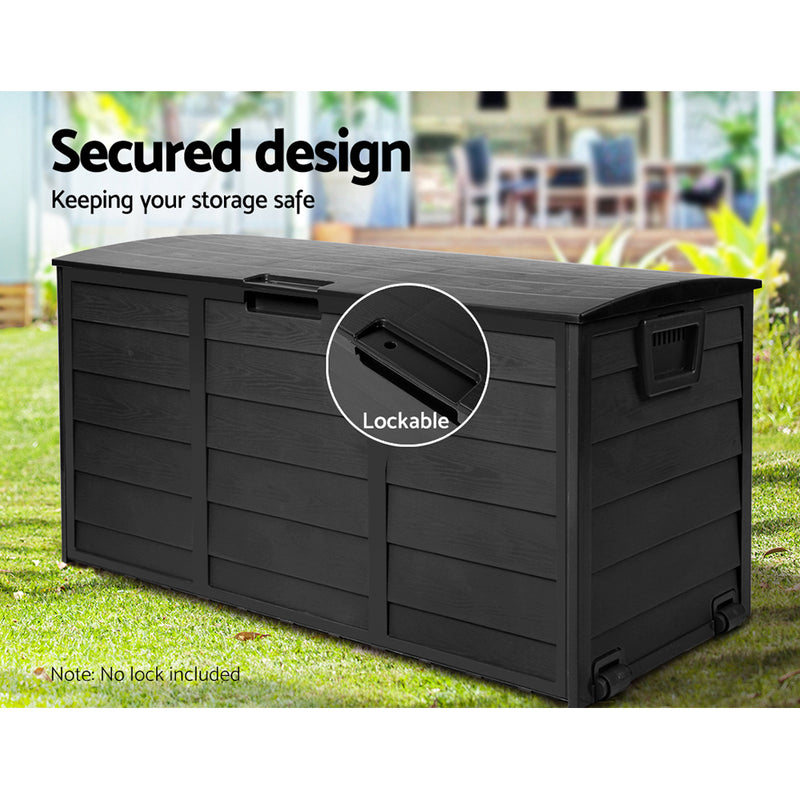 Outdoor Storage Box 290L Lockable Organiser Garden Deck Shed All Black-7