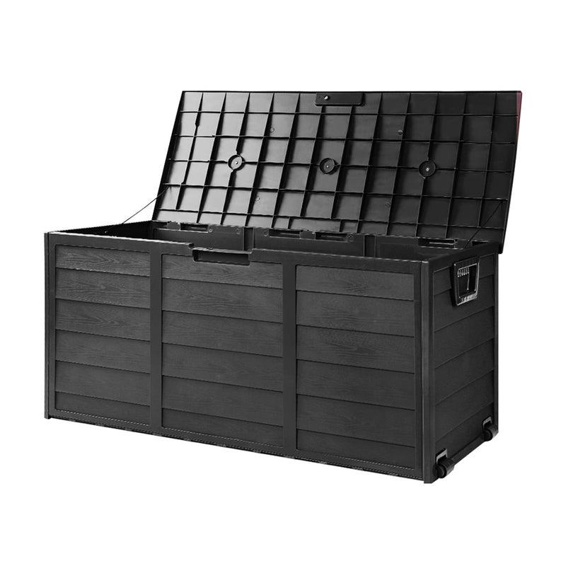 Outdoor Storage Box 290L Lockable Organiser Garden Deck Shed All Black-8