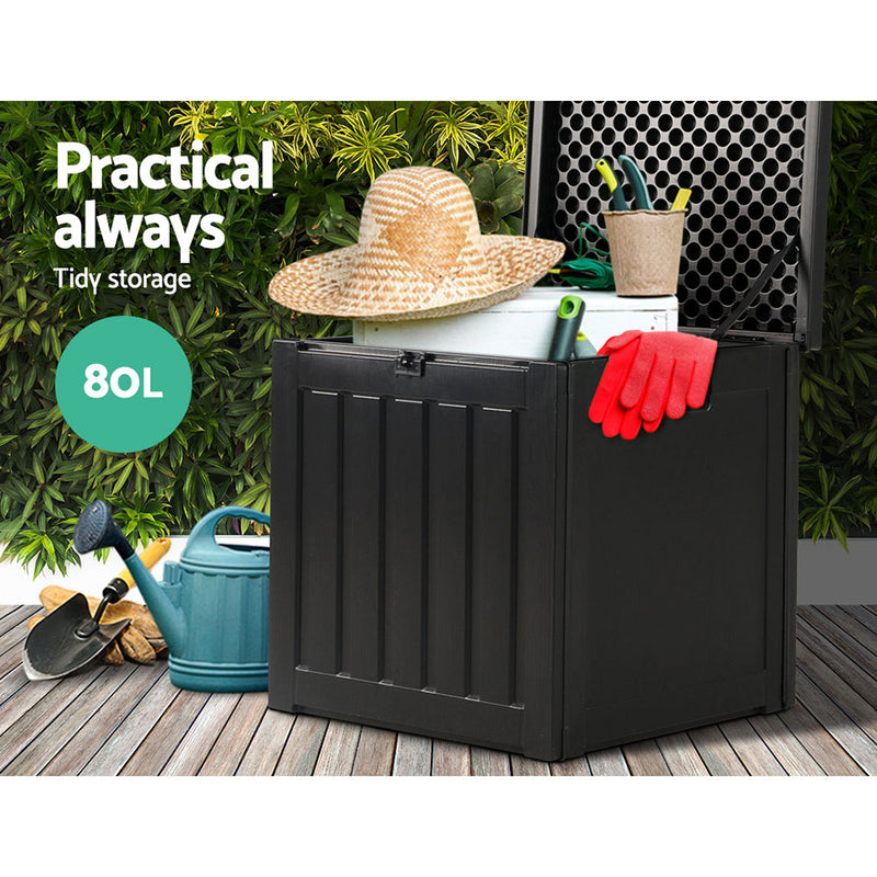 Outdoor Storage Box 80L Container Lockable Garden Toy Tool Shed Black-4
