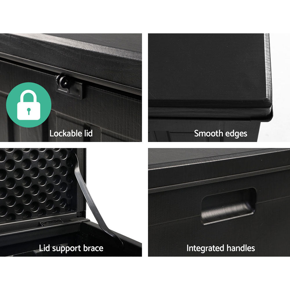 Outdoor Storage Box 80L Container Lockable Garden Toy Tool Shed Black-6