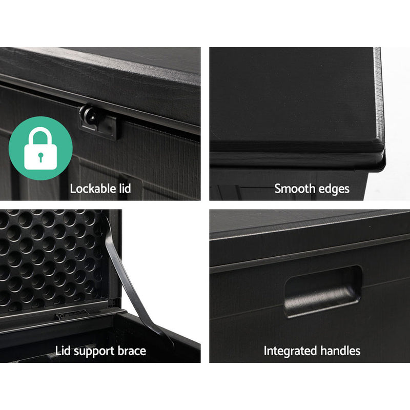 Outdoor Storage Box 80L Container Lockable Garden Toy Tool Shed Black-6