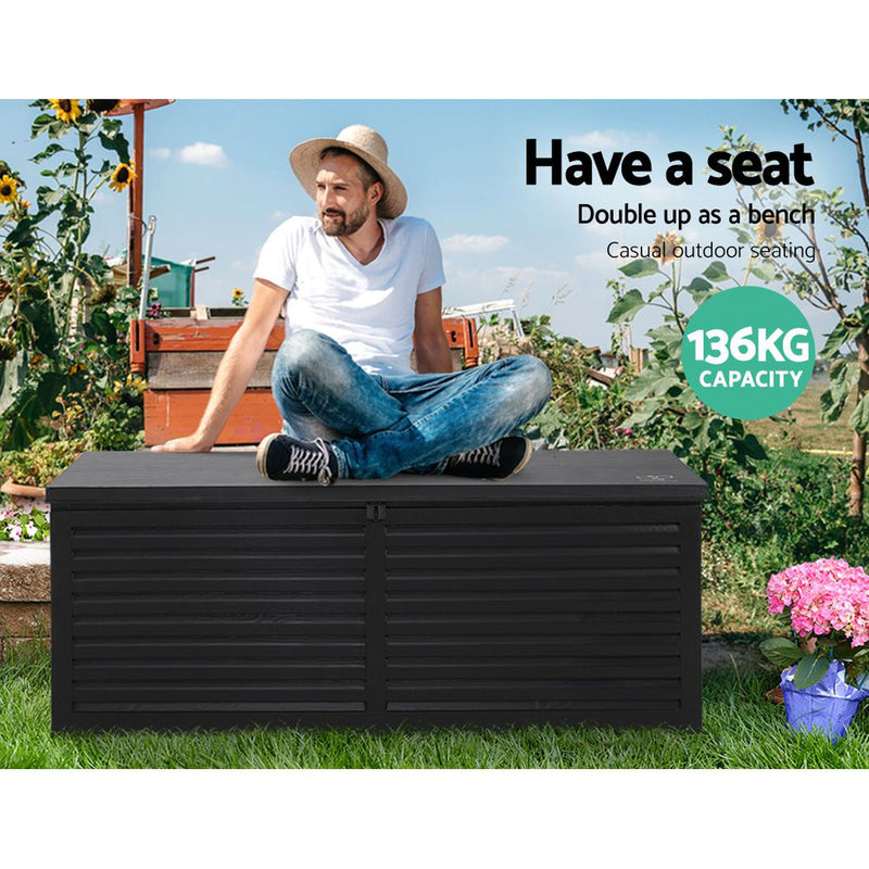 Outdoor Storage Box 390L Container Lockable Garden Bench Shed Tools Toy All Black-5