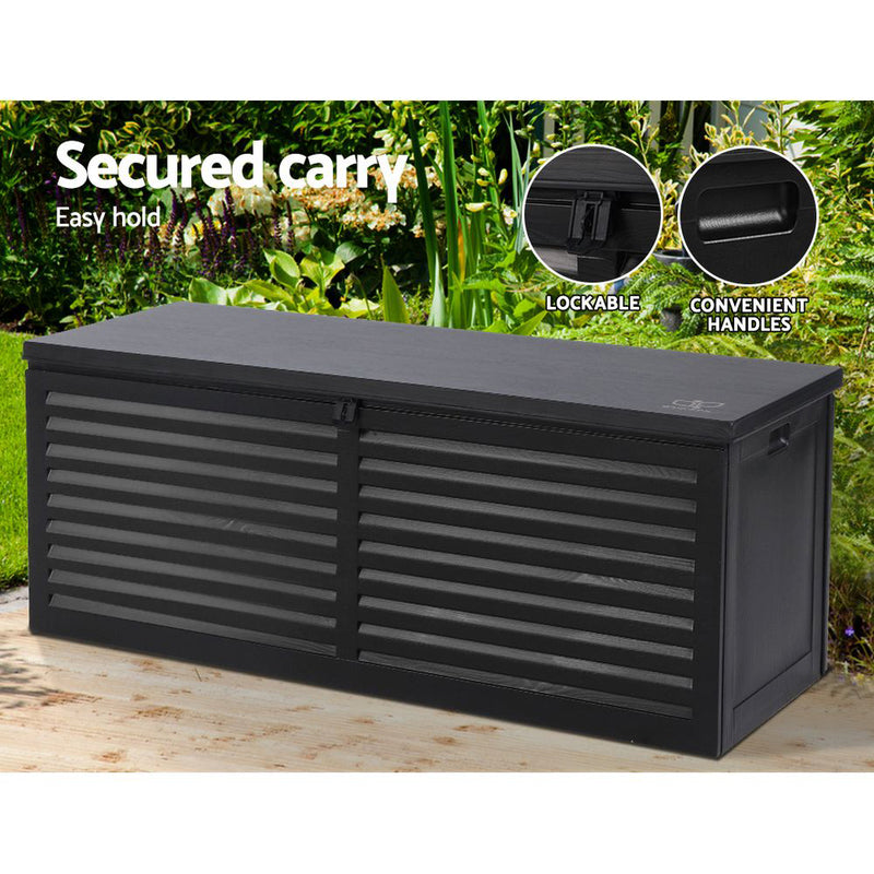 Outdoor Storage Box 390L Container Lockable Garden Bench Shed Tools Toy All Black-7