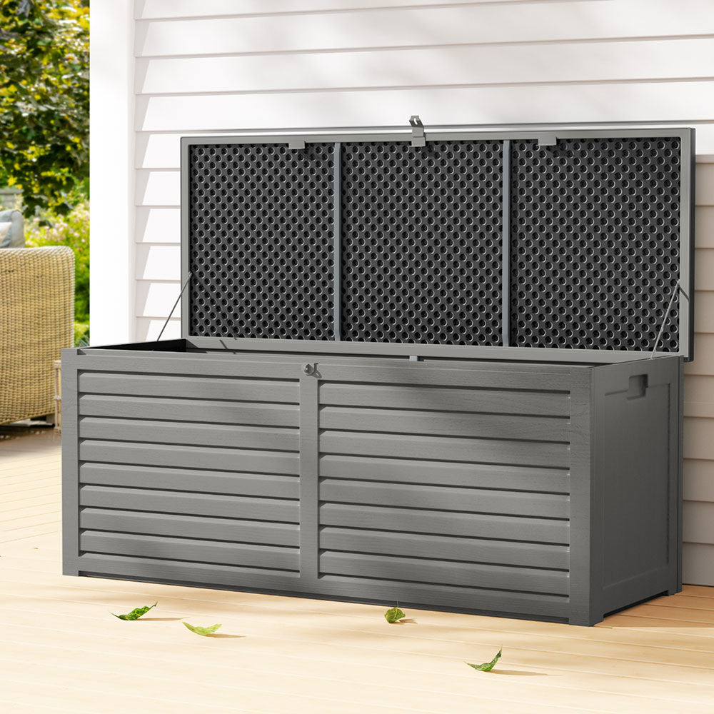 Outdoor Storage Box 390L Container Lockable Garden Bench Tools Toy Shed Black-1