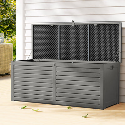 Outdoor Storage Box 390L Container Lockable Garden Bench Tools Toy Shed Black