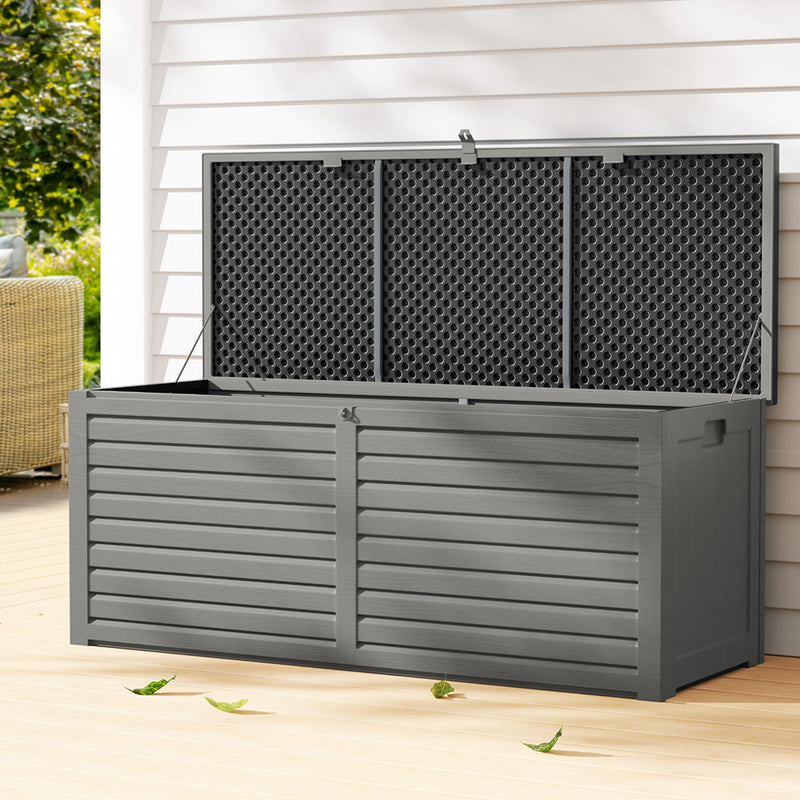 Outdoor Storage Box 390L Container Lockable Garden Bench Tools Toy Shed Black-1