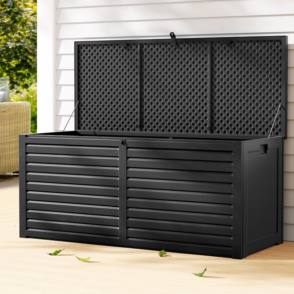 Outdoor Storage Box 490L Container Lockable Garden Bench Shed Tools Toy All Black-1