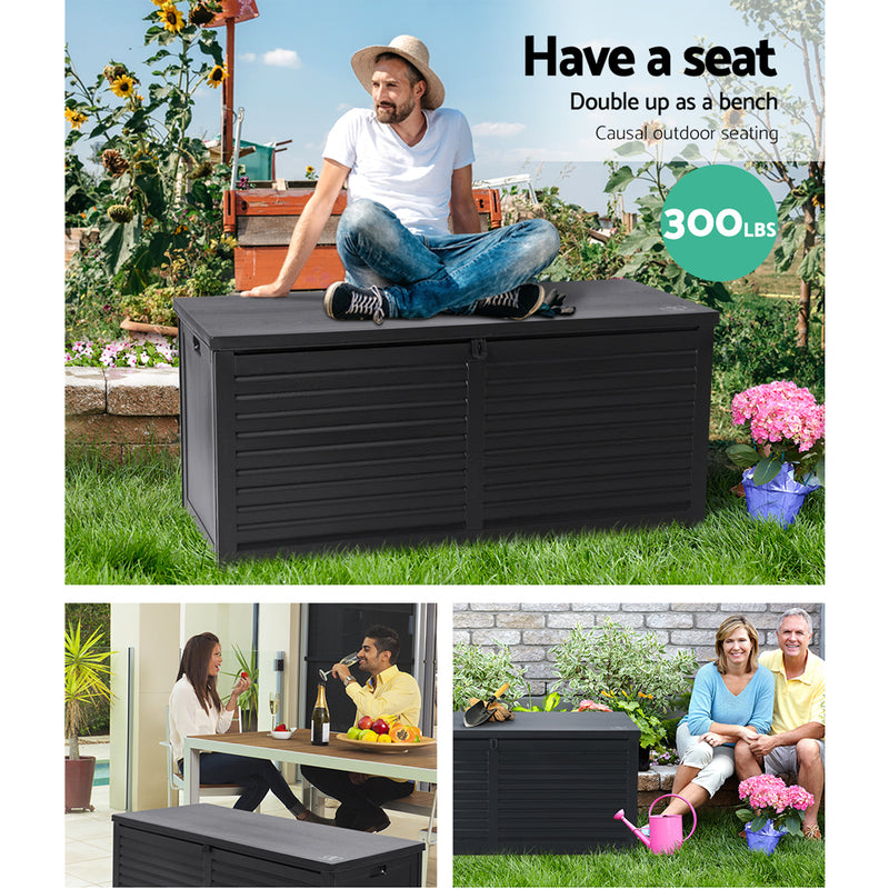 Outdoor Storage Box 490L Container Lockable Garden Bench Shed Tools Toy All Black-5