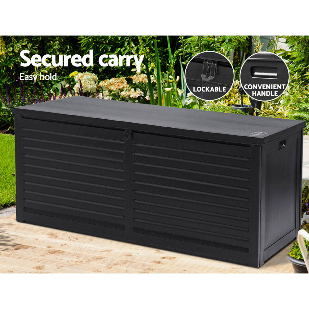 Outdoor Storage Box 490L Container Lockable Garden Bench Shed Tools Toy All Black-7