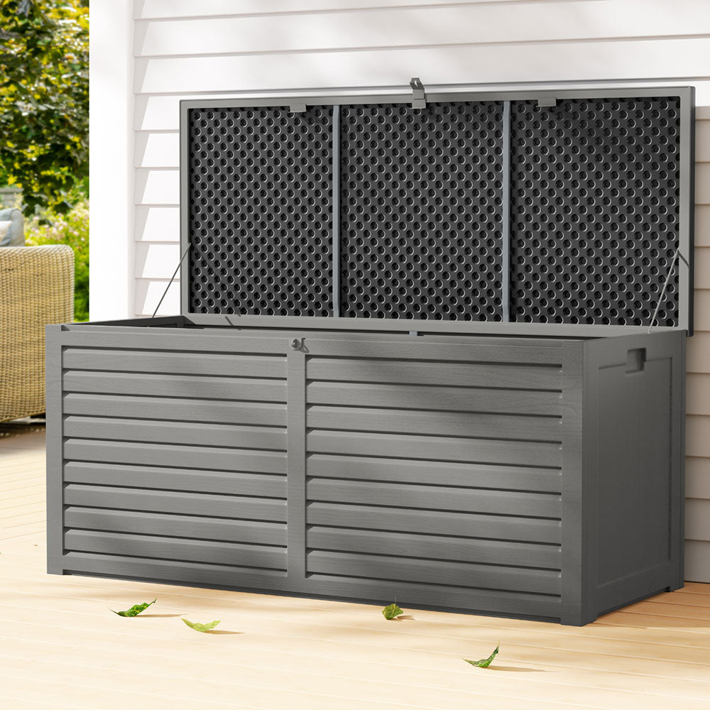 Outdoor Storage Box 490L Container Lockable Garden Bench Tools Toy Shed Black-1