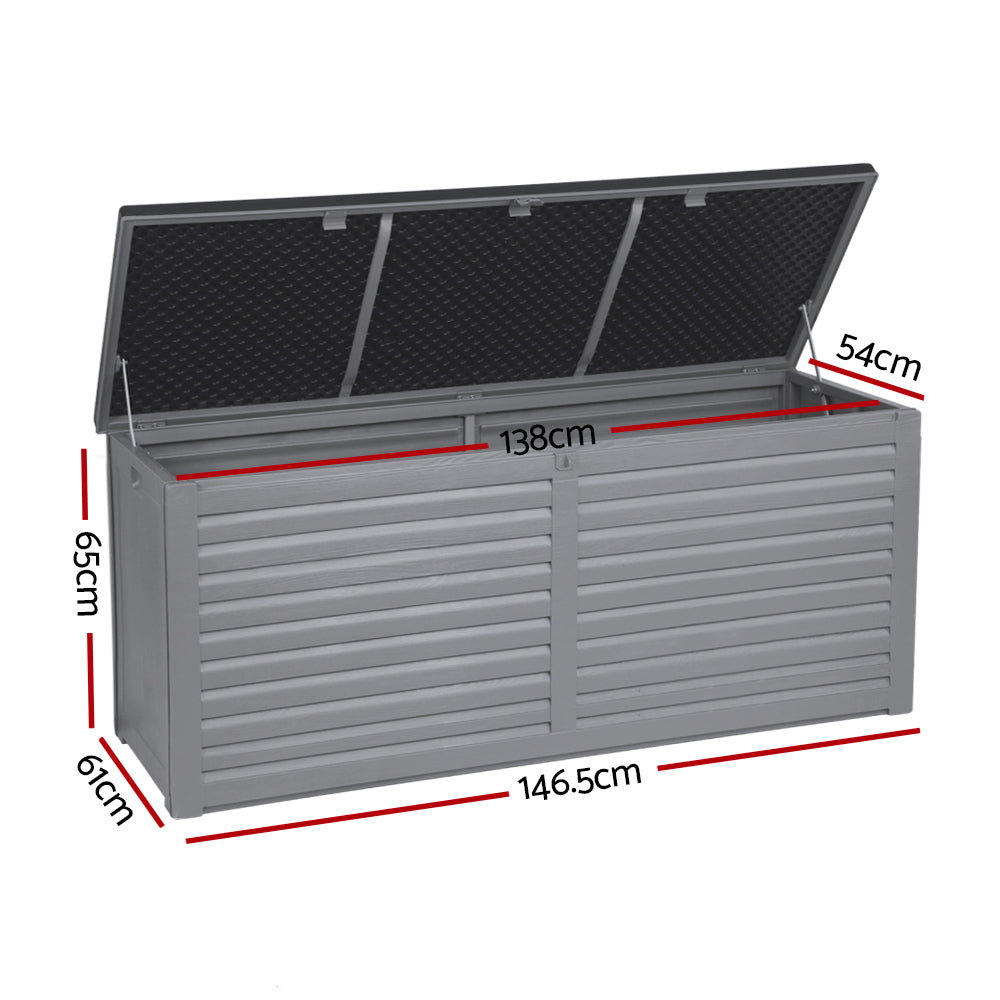 Outdoor Storage Box 490L Container Lockable Garden Bench Tools Toy Shed Black-2