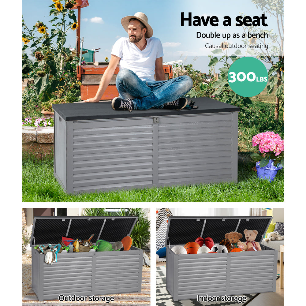 Outdoor Storage Box 490L Container Lockable Garden Bench Tools Toy Shed Black-5