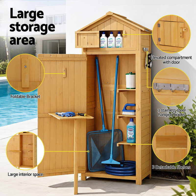 Outdoor Storage Cabinet Cupboard Folding Table Tool Organizer Shed Adjustable-7