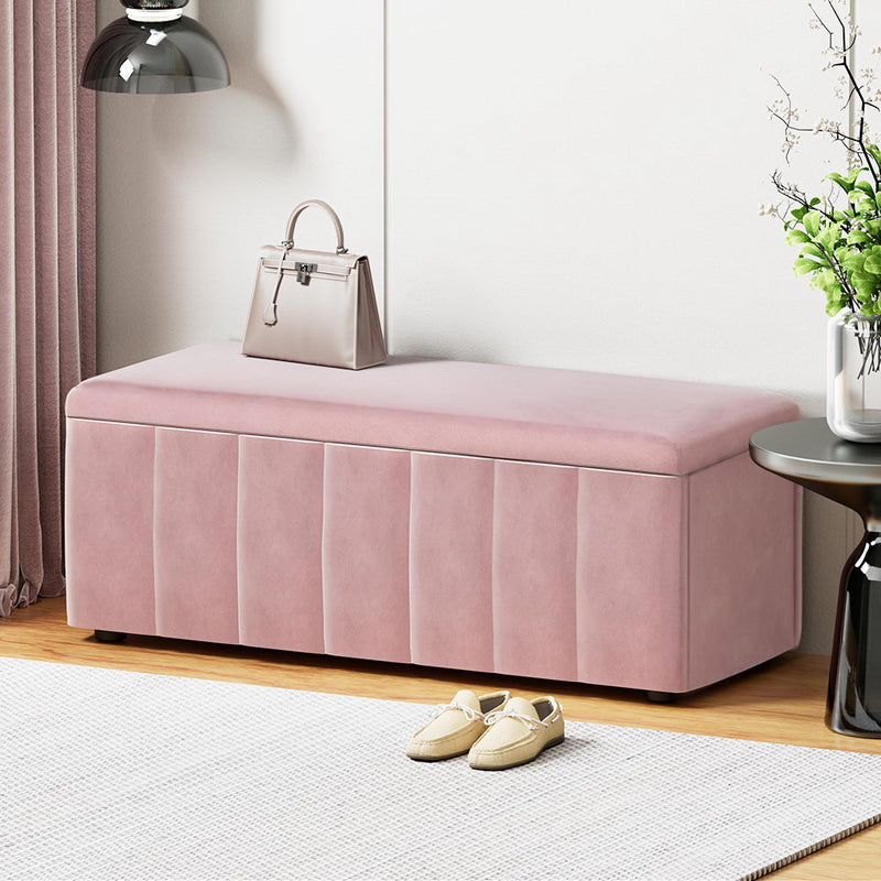 Velvet Storage Ottoman Blanket Box 103cm - Pink upholstered storage bench with soft velvet finish in a modern bedroom setting