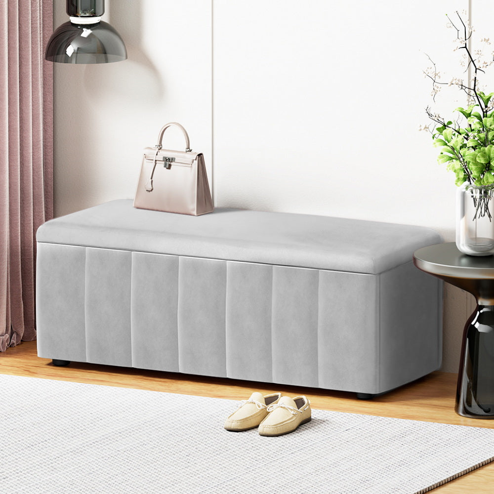Storage Ottoman Blanket Box Velvet Grey 103cm
